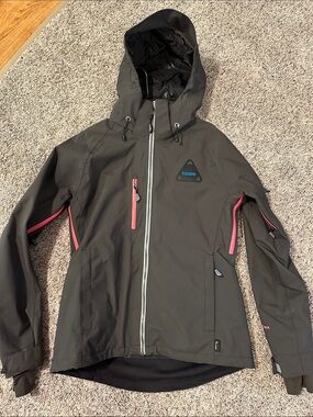 Women's Hooded Ski and snowmobile Jacket in Charcoal with Pink Accents